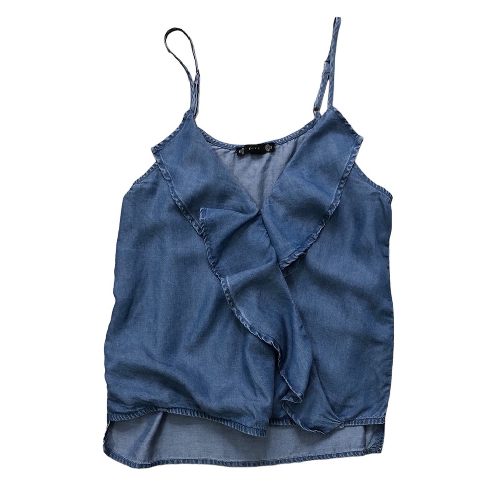 Blue Denim Ruffle Spaghetti Strap Top- Size Small